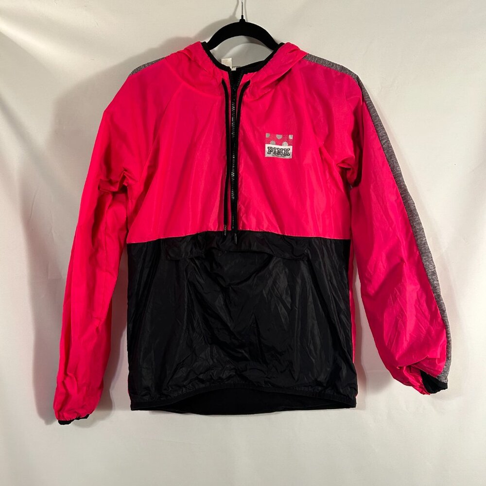 Women's Victoria Secret Hot PINK and Black Rain Jacket Size: XS-S